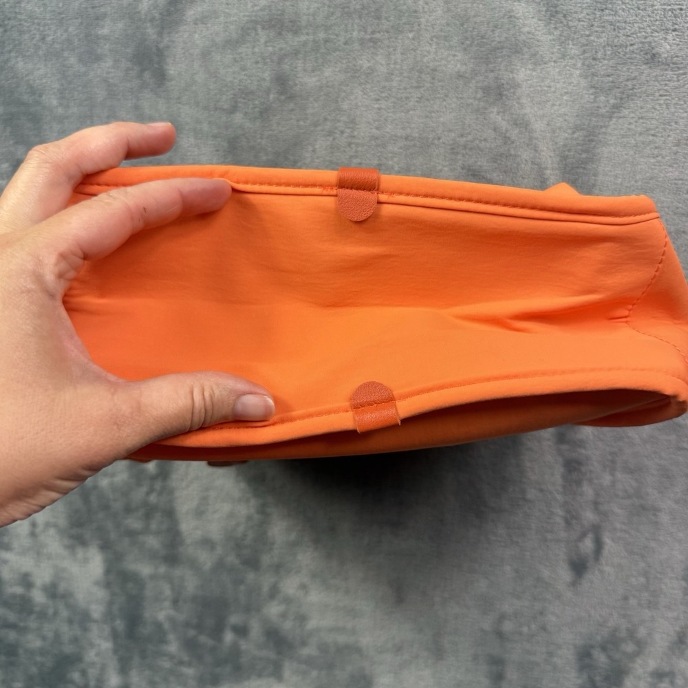 Neon Orange Nylon Satchel Handbag Tote Purse Multi Pocket Lightweight Bag - Picture 5 of 7